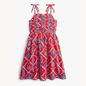 J. Crew Factory Red Tie-Shoulder Patterned Sundress